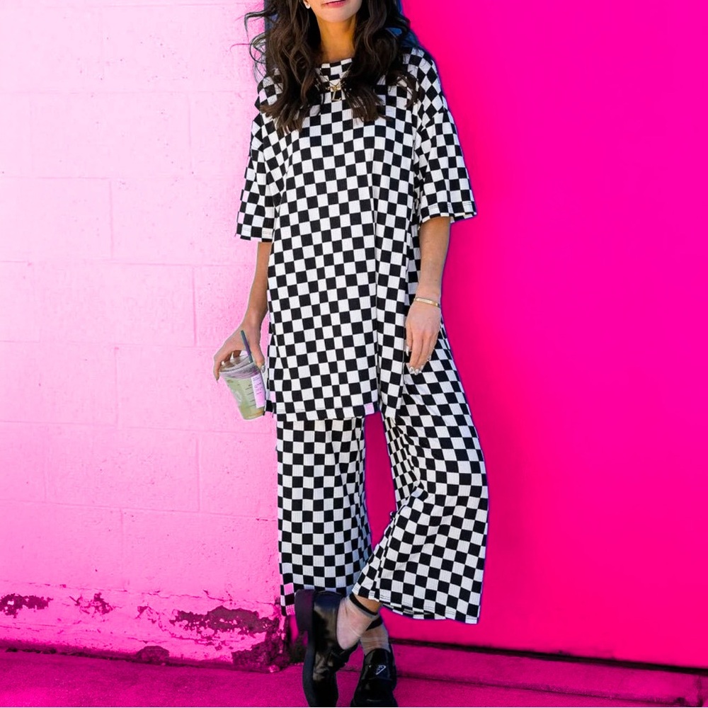 NEW WITH TAGS Ribbed Playsuit in Black + White Checkerboard